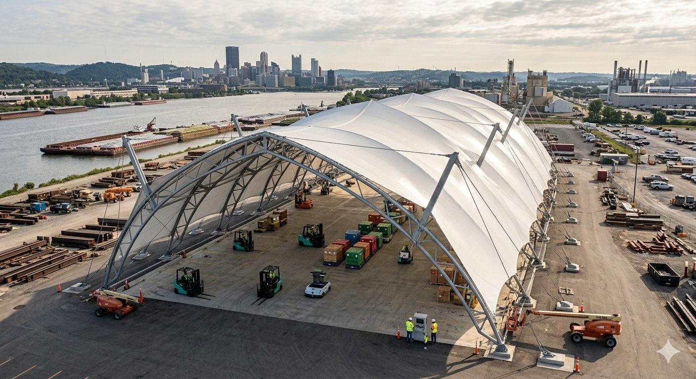 Tensile canopy shed